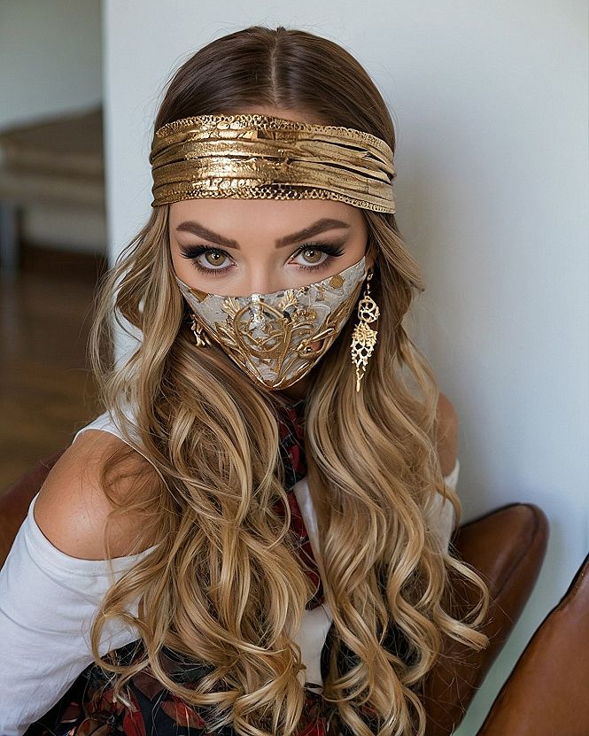 Luxe Gold Headband with Intricate Mask Detail