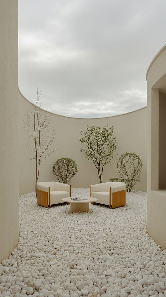 Serene Minimalist Yard with White Rock Landscaping