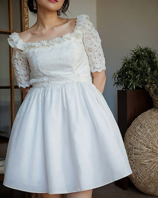 Choosing A Tiered Sky Blue Dress With Puff Sleeves