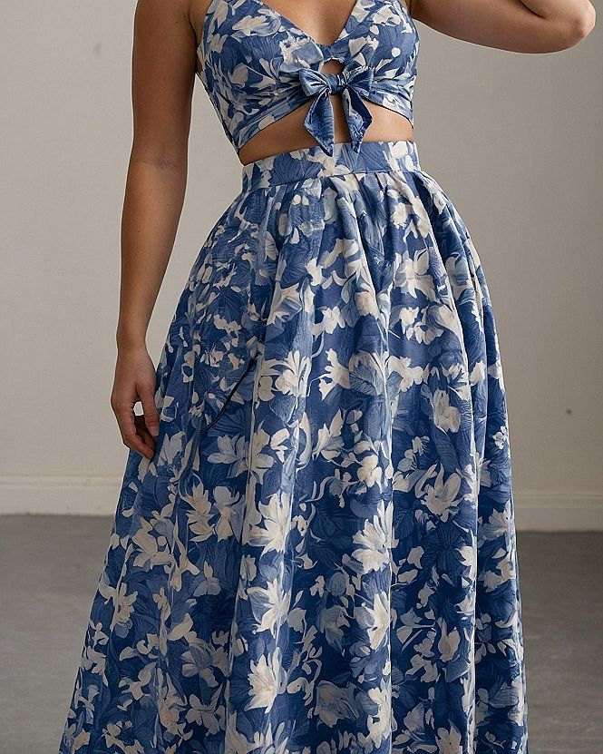 Choosing a Blue Floral Two Piece Summer Set