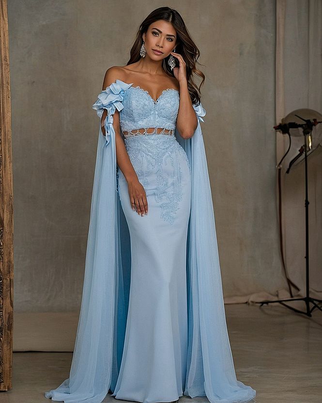 Selecting a Cold Shoulder Ruffle Sleeve Gown