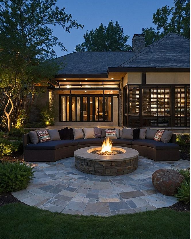 Choosing Curved Seating for a Sunken Fire Pit Patio