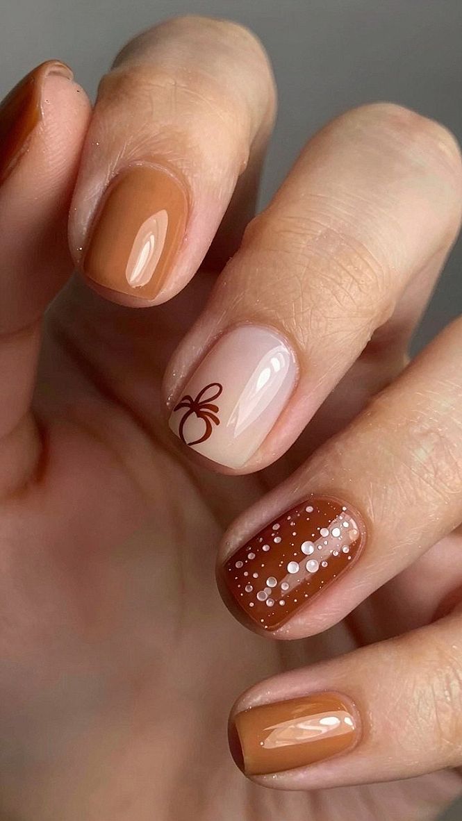 Paint Cute Pumpkin Line Art on Neutral October Nails