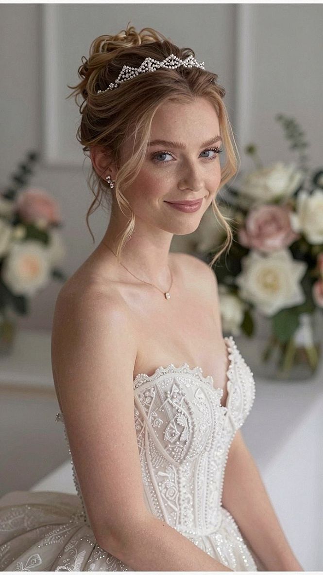 Choosing a Crown Updo for Long Dark Wedding Hair