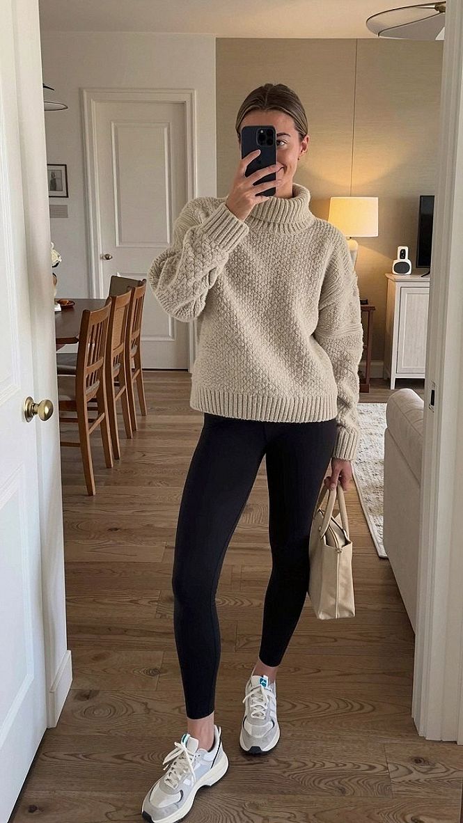 Selecting Knit Turtleneck Sweatshirts and Casual Sneakers