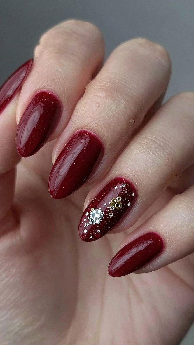 Choosing Rhinestones and Gem Accents for Wine Red Nails