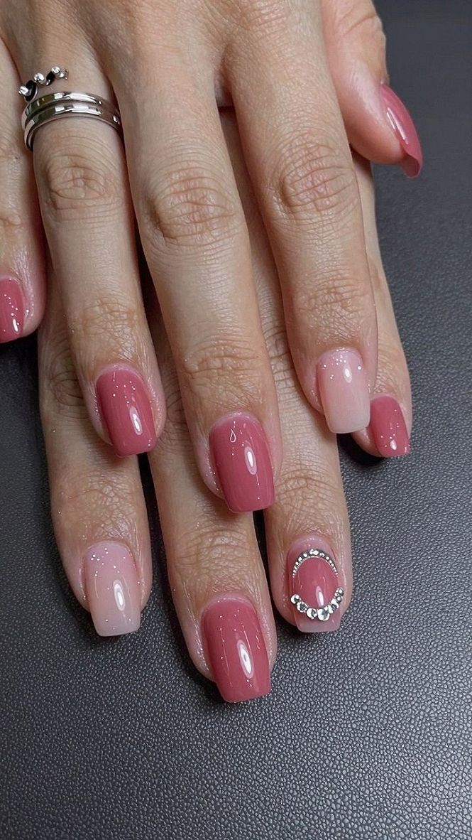 Choosing Berry Pink Cat Eye Nails With Rhinestone Accents