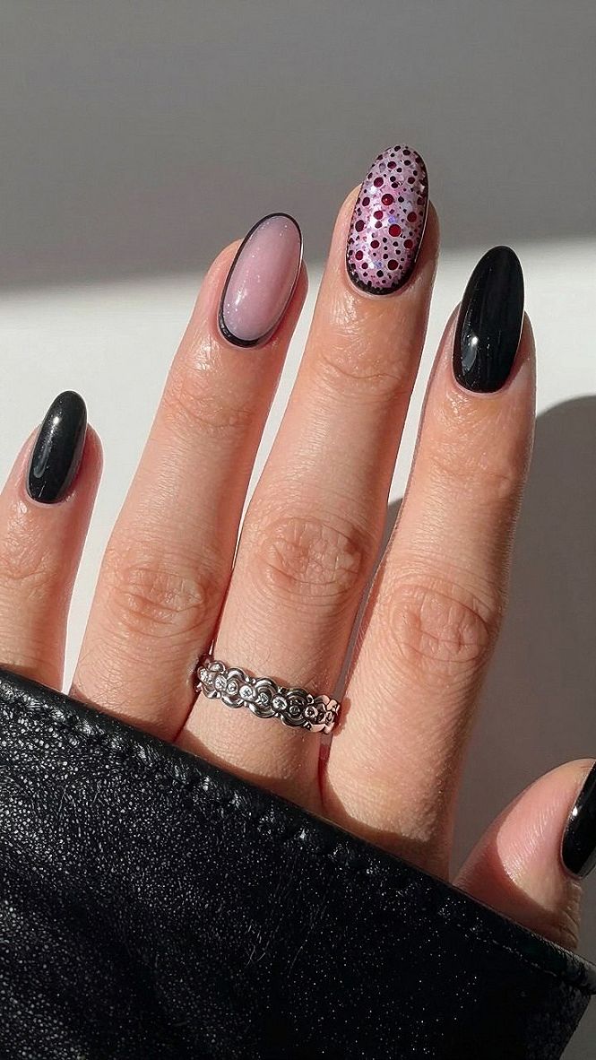 Choosing Between Solid Black Polish And Magnetic Vampire Red Accents