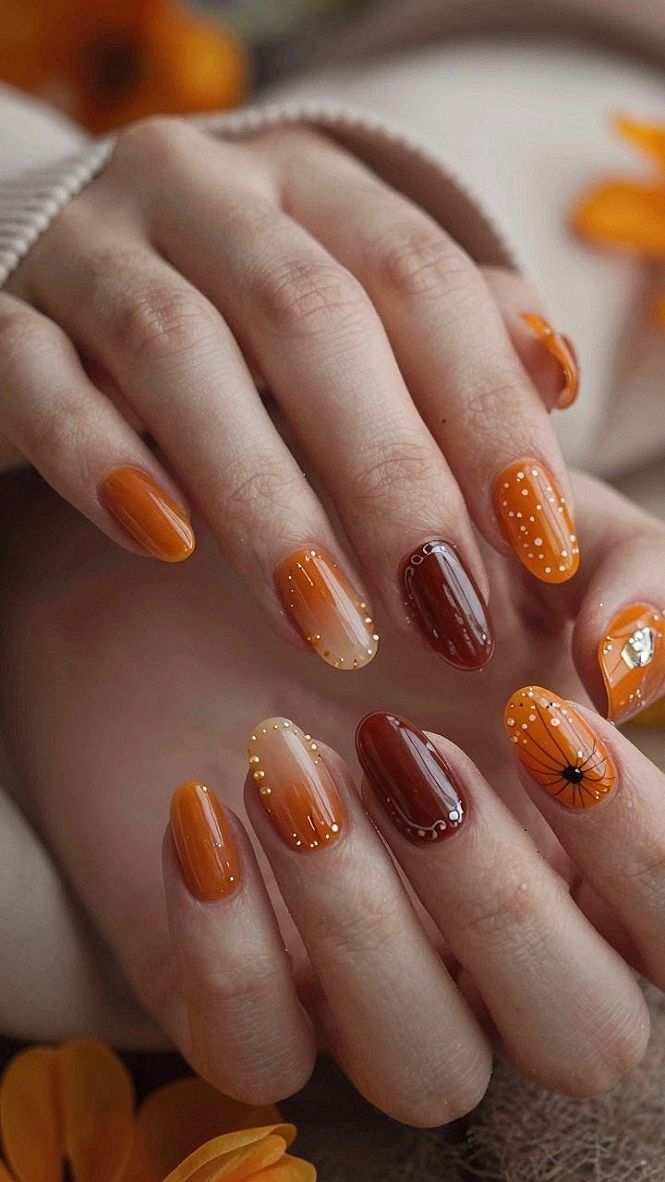 Choosing Delicate Dotted Orange Nail Art