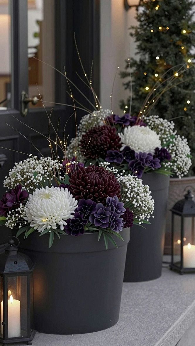 Styling Spooky Porch Planters and Dark Floral Arrangements