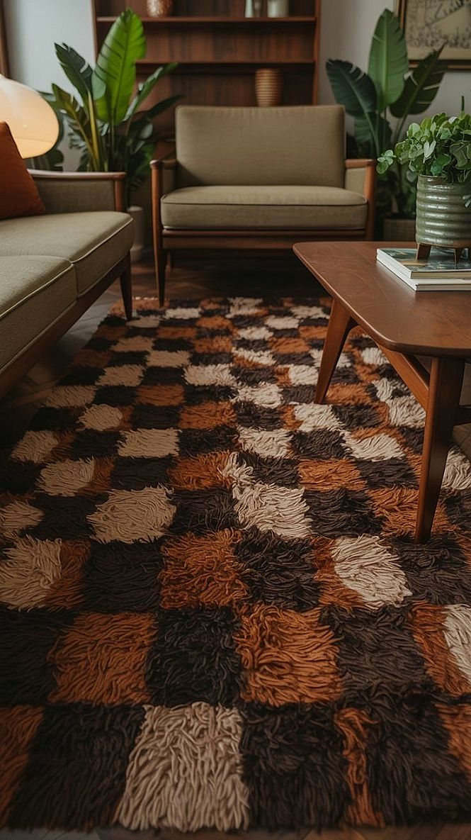 Mid Century Modern Shag Rug: Retro Flat Decorating Ideas