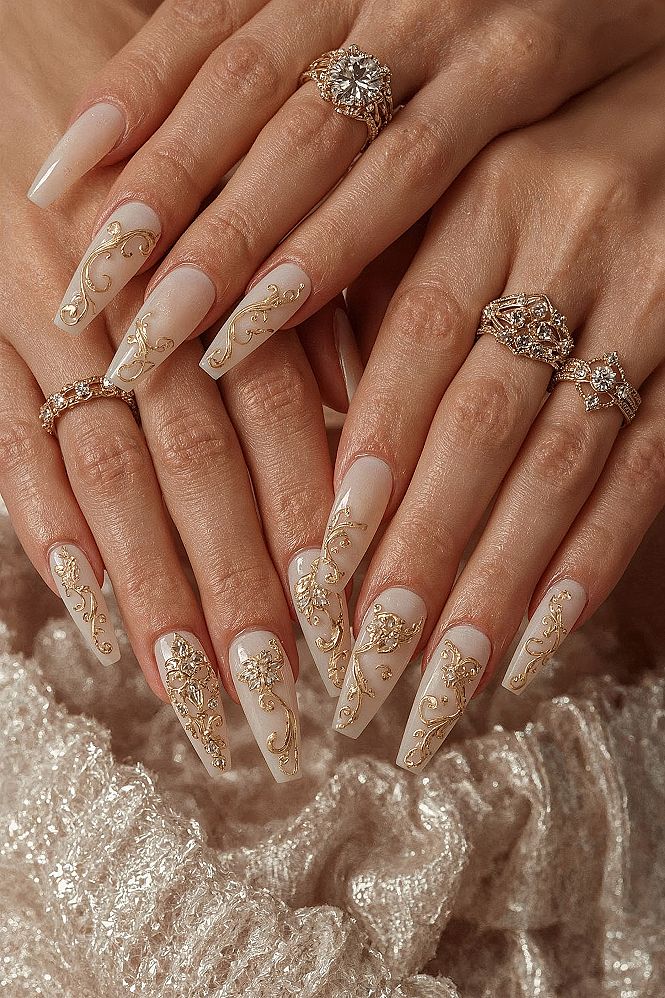 Glamorous 3D Gold Nail Art: Unique French Designs