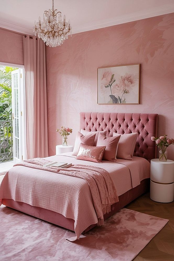 Dreamy Pink Monochromatic Bedroom Retreat: Room Color Ideas