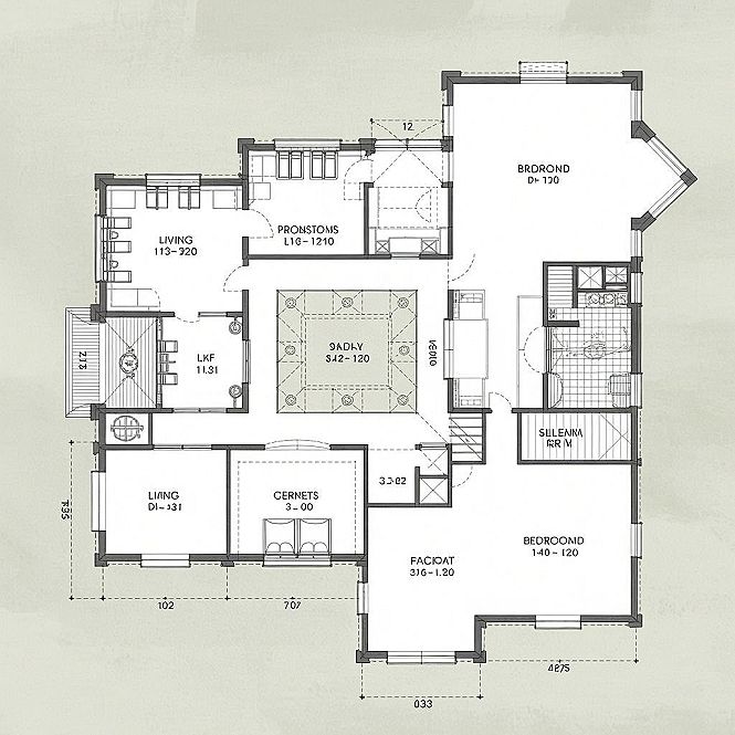 Spacious Home Design: Modern Courtyard Floor Plan
