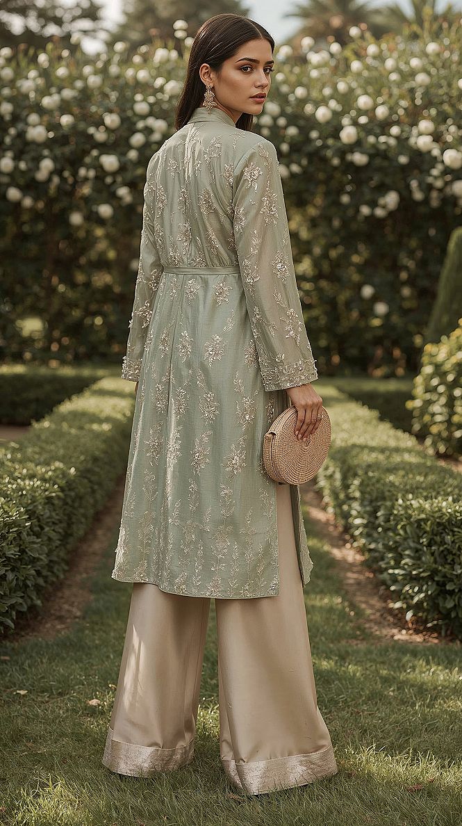 Elegant Wedding Sharara Styling: Green Indian Wear & Fancy Long Shirts
