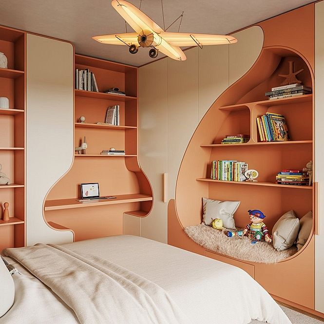 Modern Kids Bedroom: Cool Boy Room with Study & Curved Design