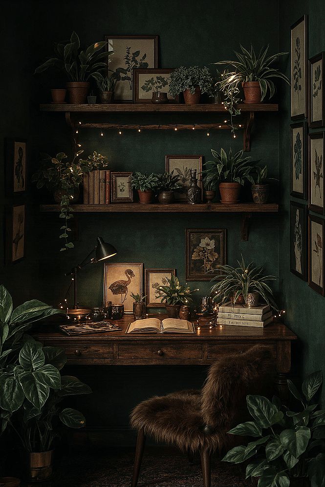 Dark Academia Plant Room Aesthetics for a Cozy Office
