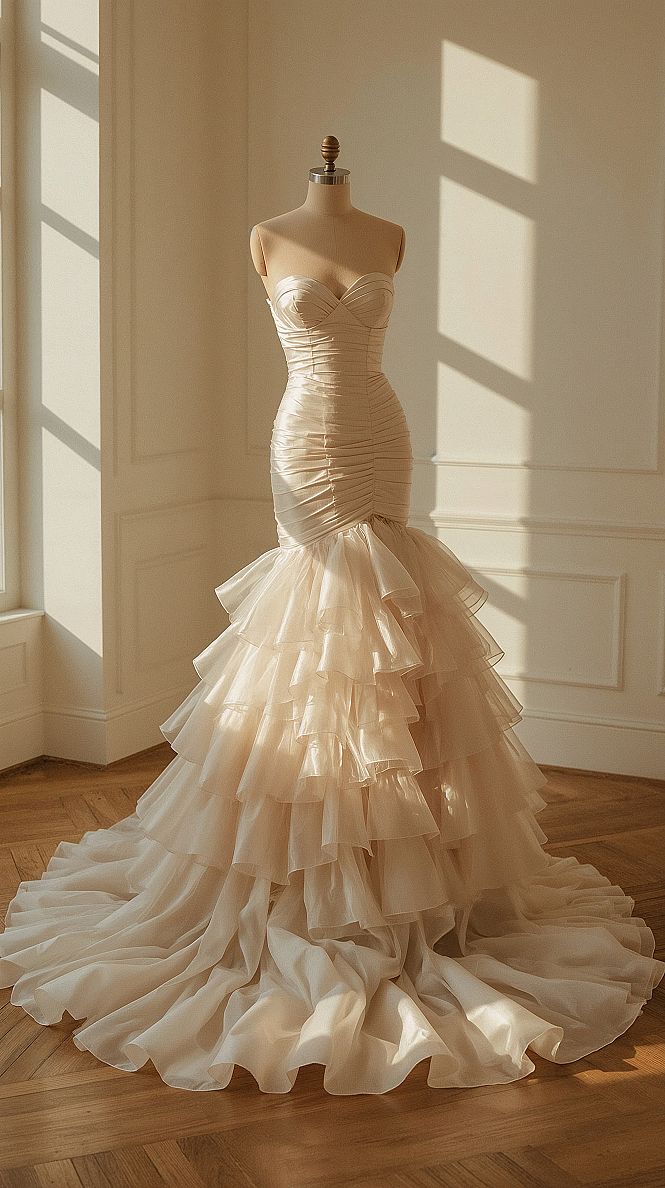 Ruffle Mermaid Wedding Dress: Dramatic Gowns for 2024 Brides