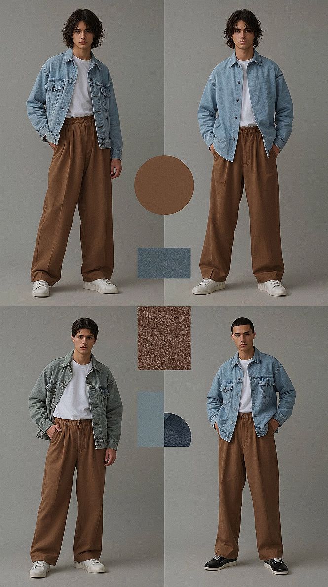 Streetwear Style Spotlight: Brown Pants & Light Blue Shirt Combo
