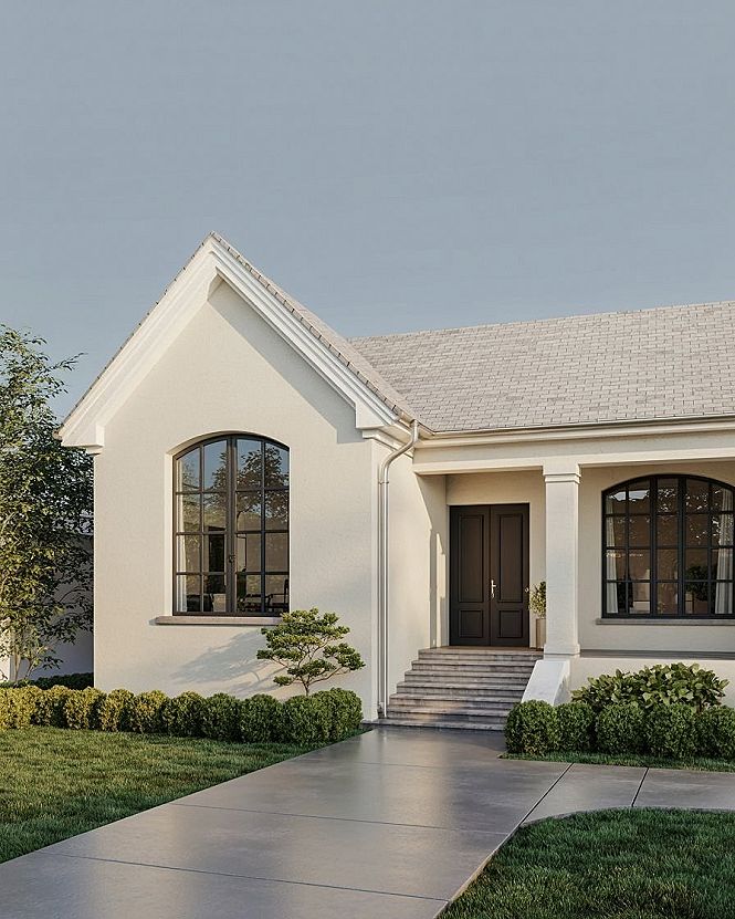 Charming Small House Exterior: Elegant Arch Design for Curb Appeal
