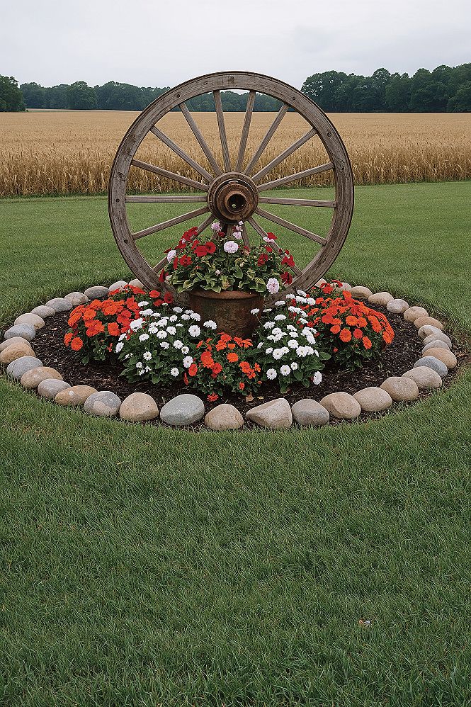 Rustic Wagon Wheel Garden Ideas for a Farmhouse Yard