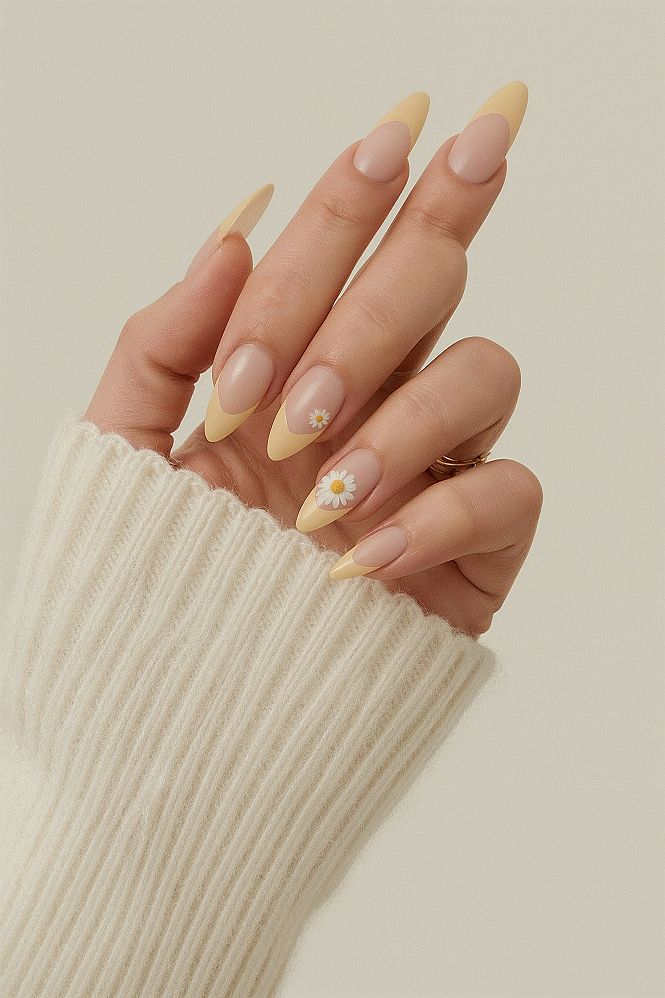 Yellow Daisy French Tip Nails: Sunny Summer & Spring Vibes