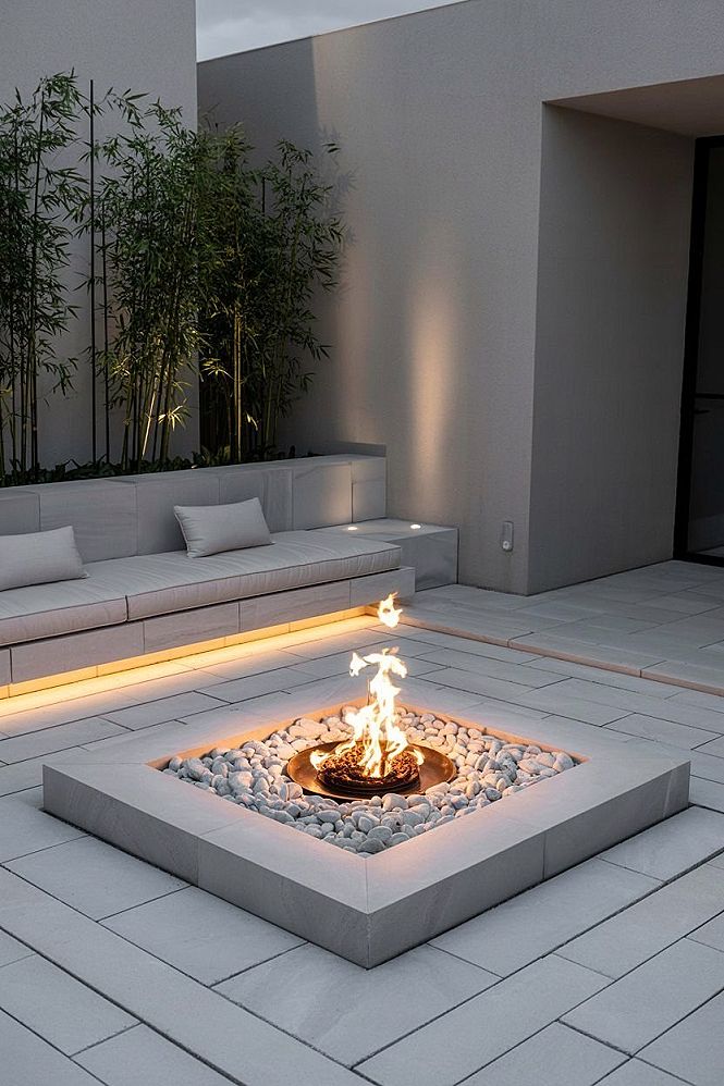Modern Sunken Fire Pit for Tranquil Landscaped Gardens