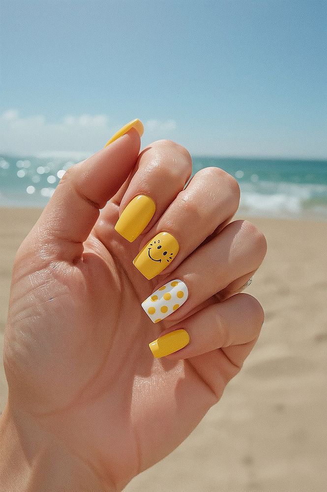 Sunshine Bright: Vibrant Acrylic Beach Nails for Summer Fun
