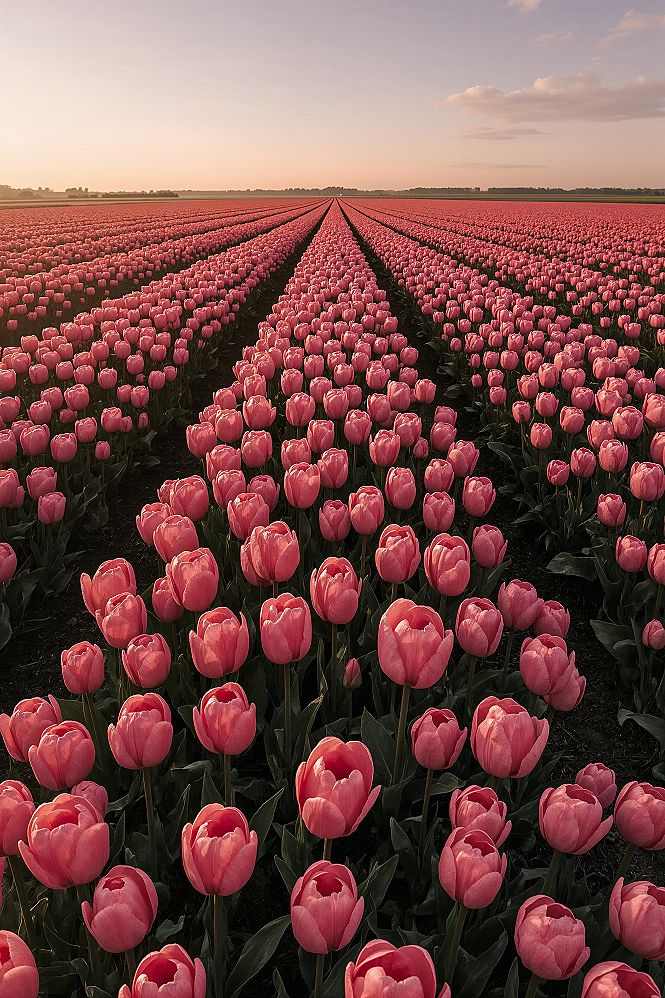 Stunning Pink Tulips Landscape Sunset Wallpaper for iPhone 15