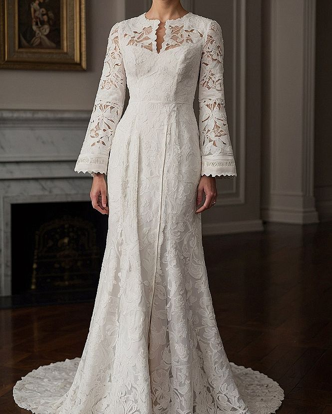 Ivory Lace Dress in a Room with Warm Wood Accents
