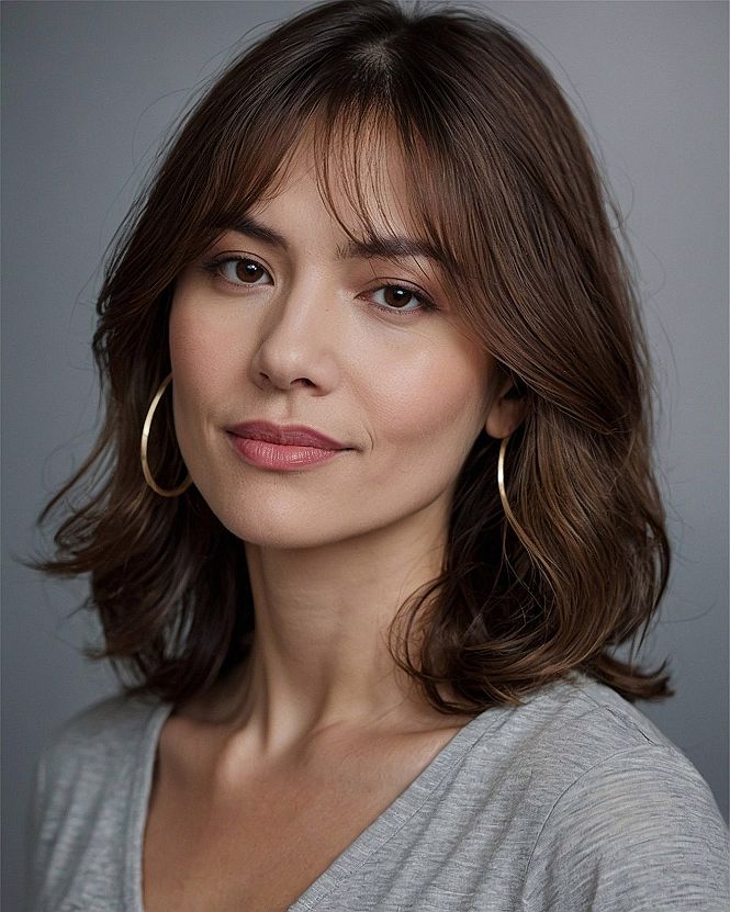 Medium brown bob with soft blonde highlights