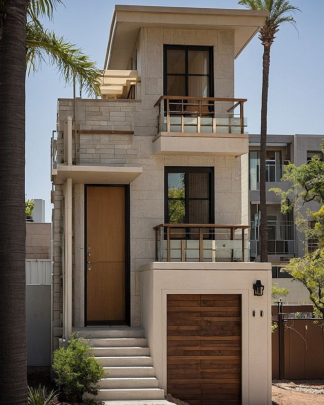 Warm Beige Stone and Natural Wood Tones