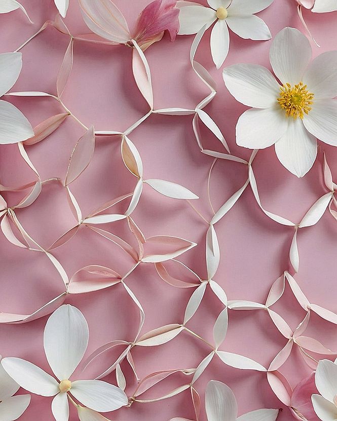 Delicate white and blush blossoms on a dusty mauve backdrop