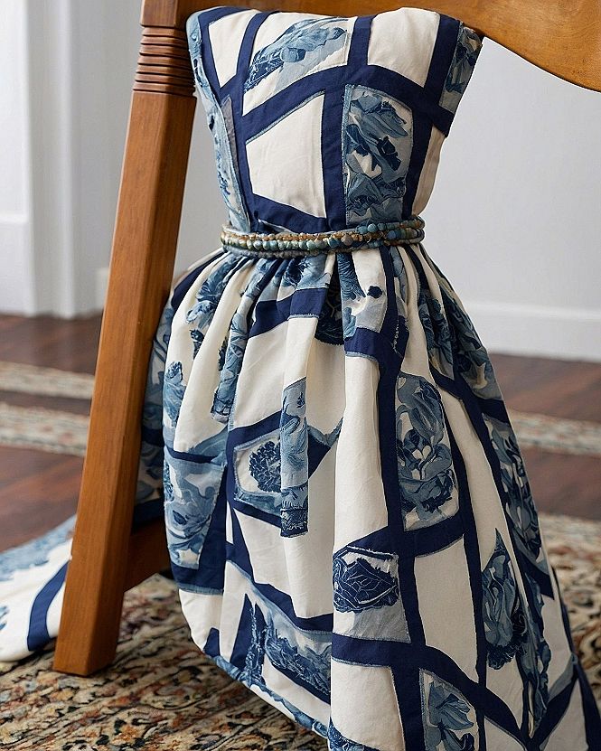 Caring for Structured Patchwork Blue and White Floral Dresses