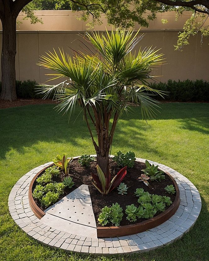 Creating a Circular Palm Tree Island with Paver Borders