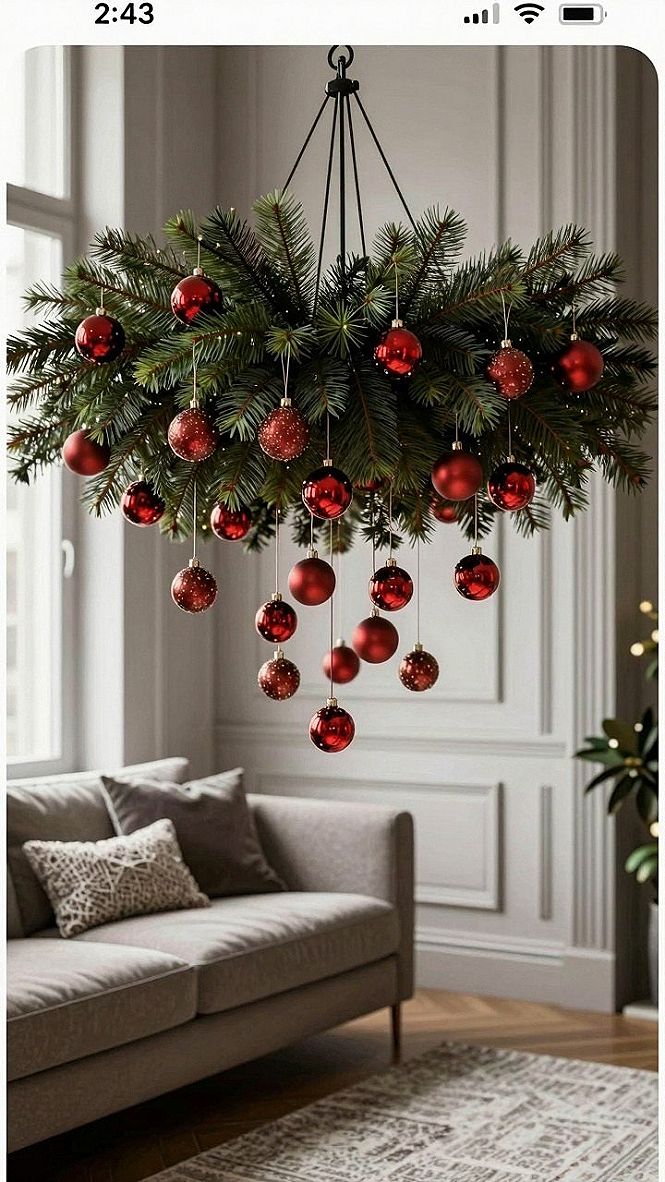 Hanging Pine and Ornament Chandelier Displays