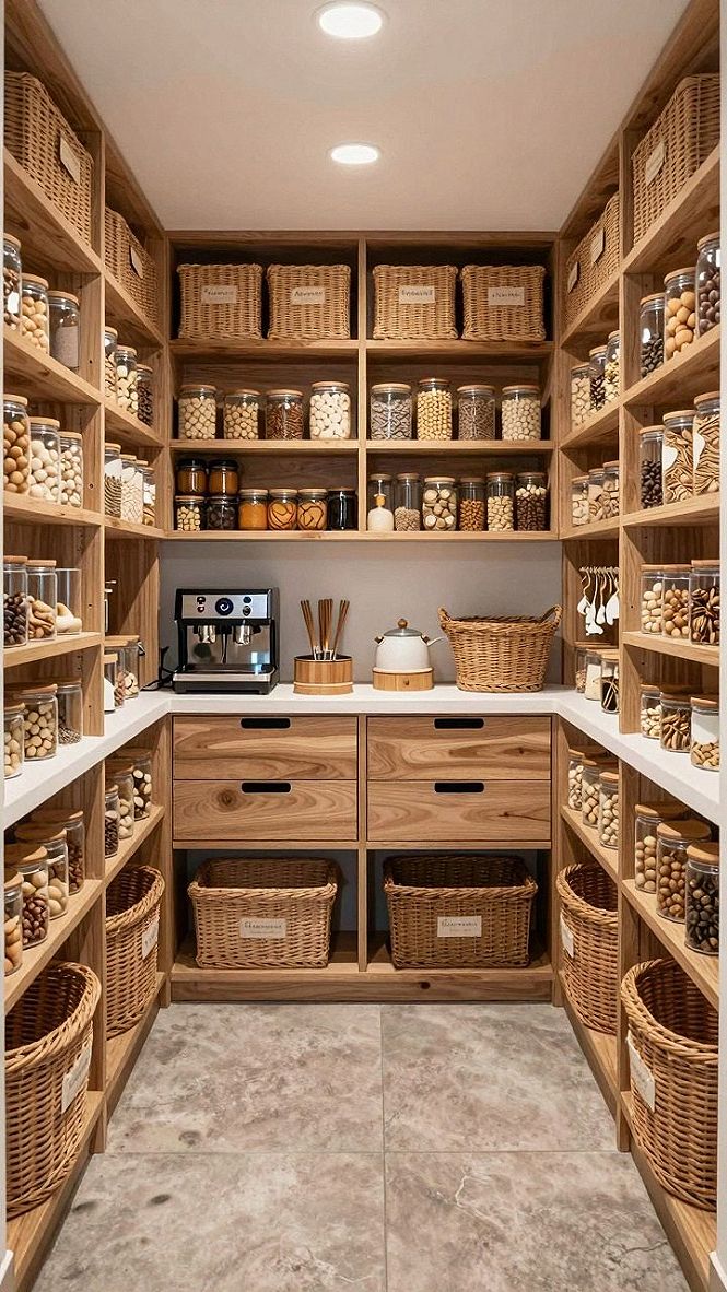 Organizing and Maintaining a Modern Wooden Walk-In Pantry