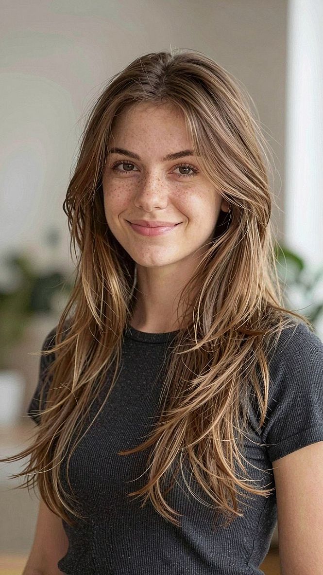 Natural Middle Part With Long Slanted Layers