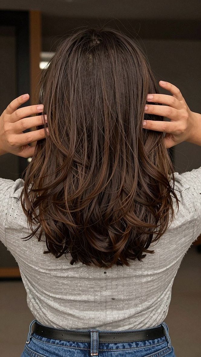 Maintaining Long Brown Layered Hair With Bounce