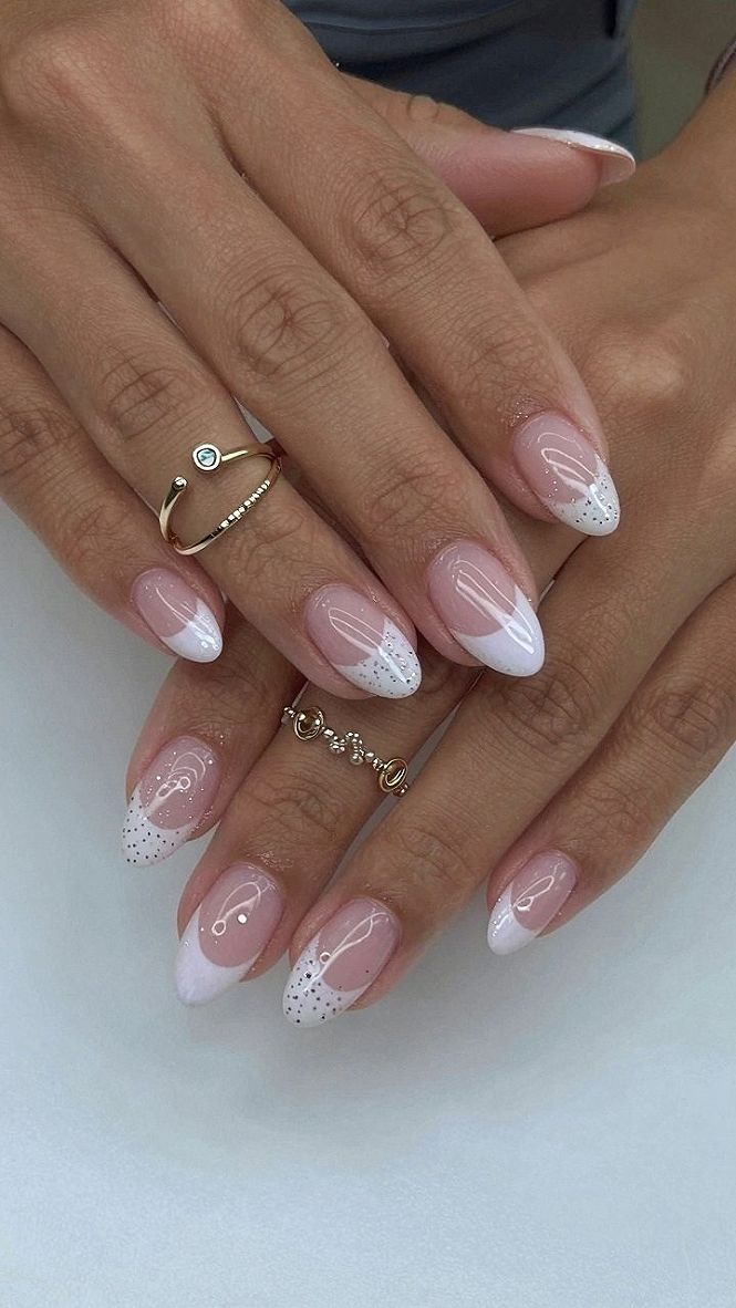 Glitter Gradient French Tip Almond Nails