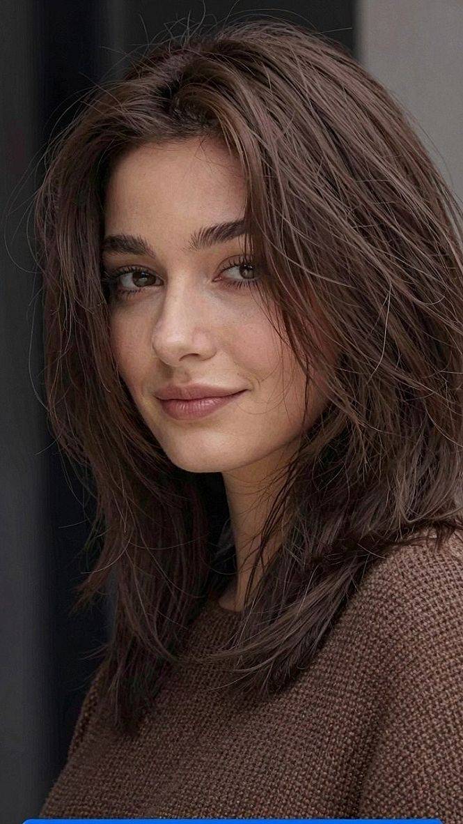 Sleek Brown Long Layered Bob with Center Part