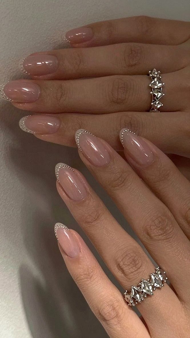 Oval Nail Shape With Nude Pink and Detailed Tips
