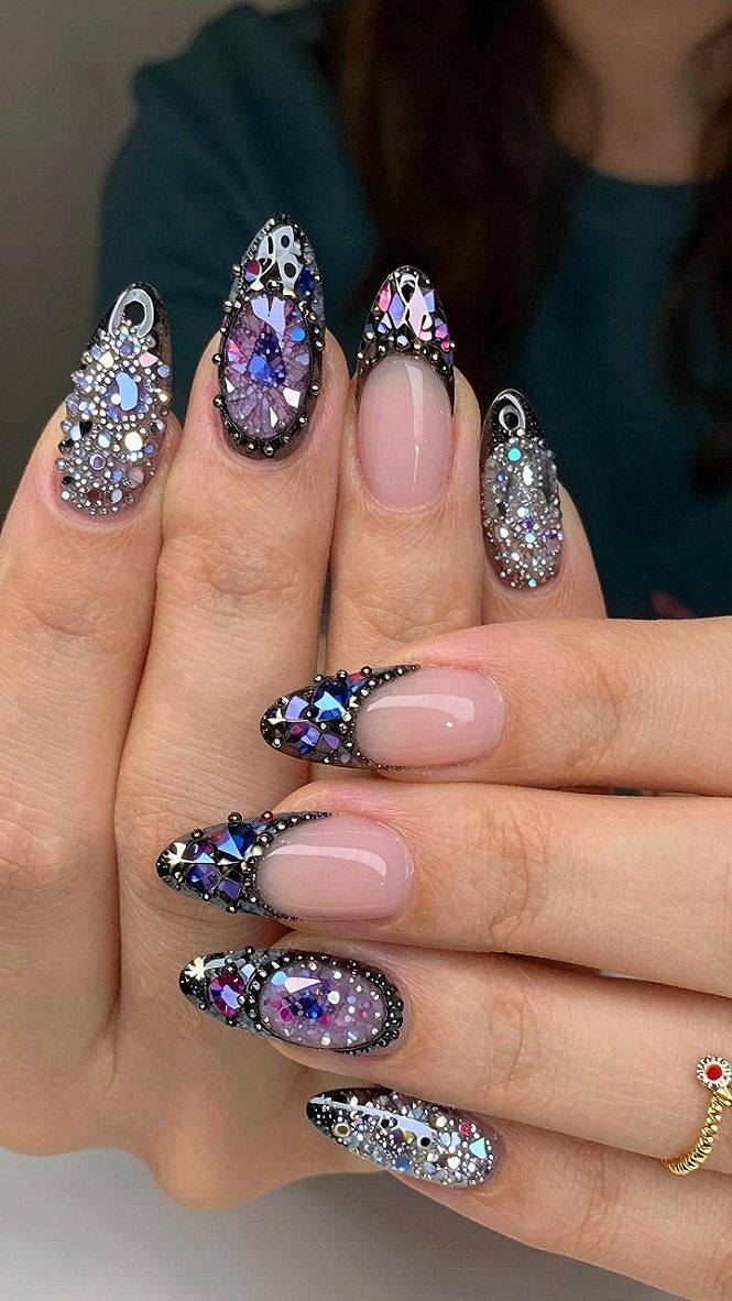 Adding Sparkle and Gem Accents to Plaid Nails