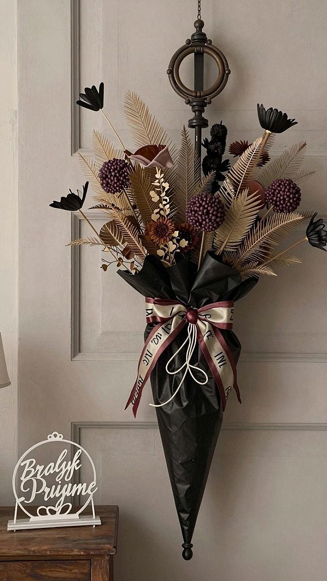 Hanging Umbrella Floral Arrangements for Halloween