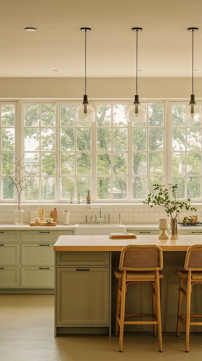 Modern Green Kitchen Cabinets: Light Sage & Airy Dream House