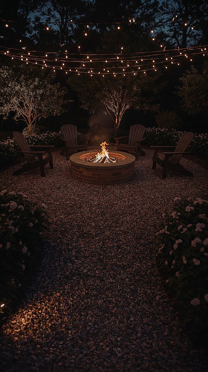Magical Evenings: Outdoor Fire Pit Inspiration with String Lights for Backyard Parties
