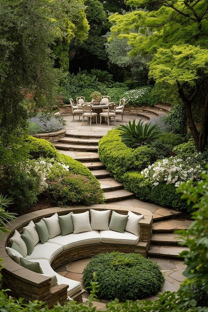 Terraced Garden Design: Luxury Outdoor Seating Oasis