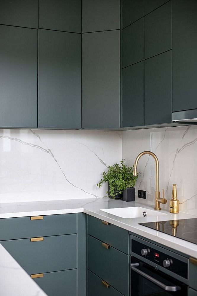 Glamorous Sage Green Kitchens with Dazzling Gold Accents