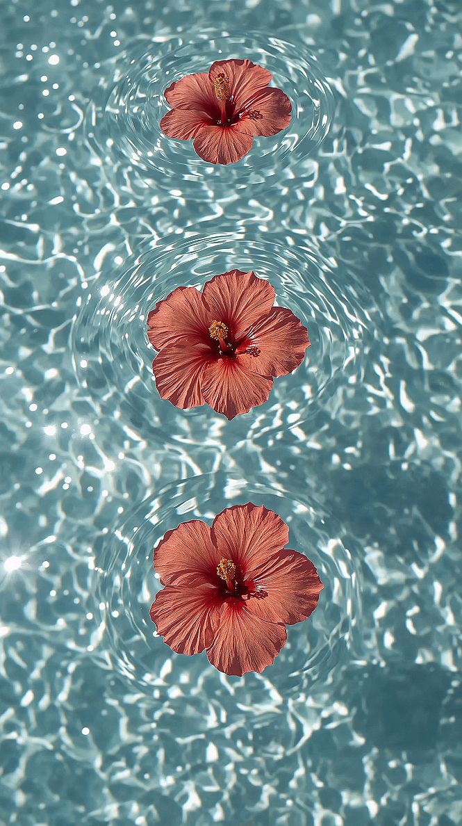 Aesthetic Hibiscus Calm: Serene Flowers Floating Wallpaper