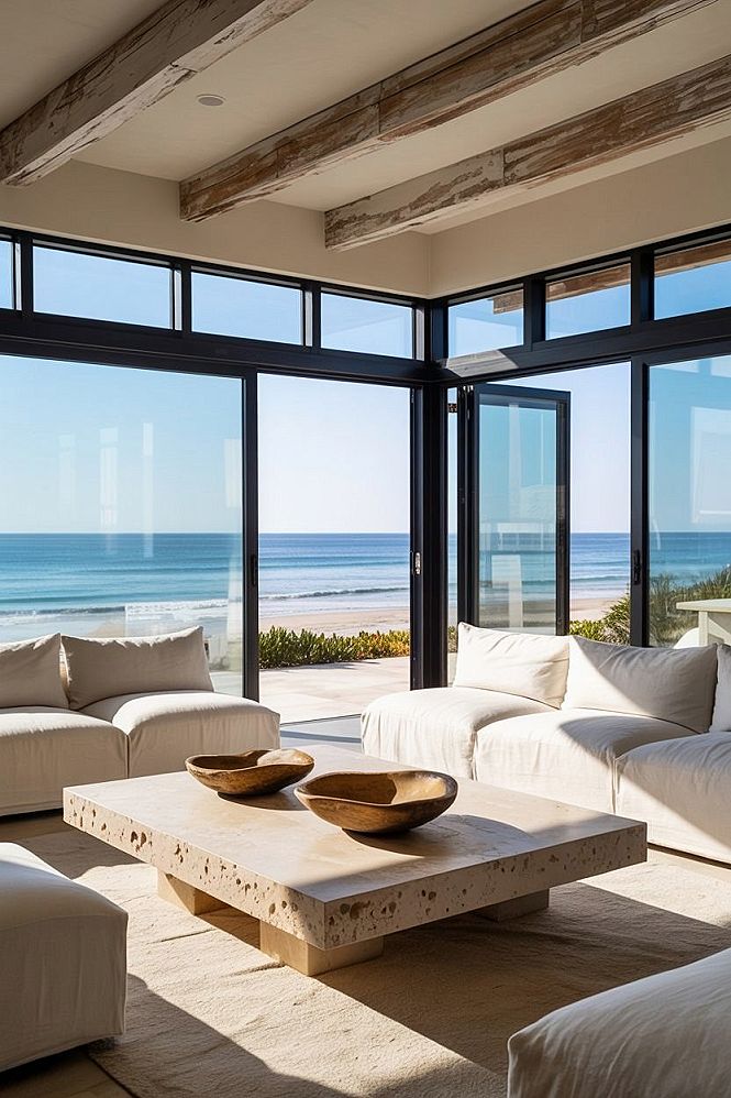 Dream Coastal Living Room: Modern Luxury & Ocean Views